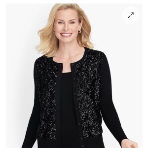 Talbots Black Sequin-Front Cardigan